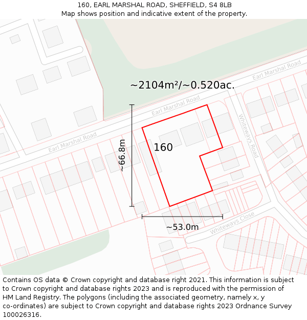 160, EARL MARSHAL ROAD, SHEFFIELD, S4 8LB: Plot and title map