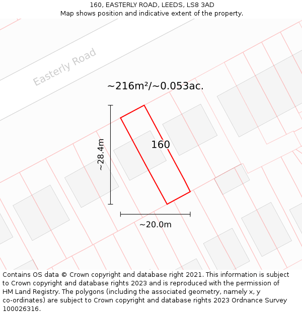 160, EASTERLY ROAD, LEEDS, LS8 3AD: Plot and title map