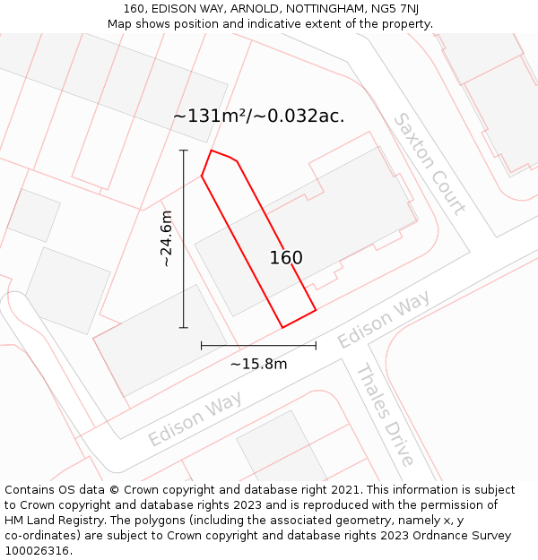 160, EDISON WAY, ARNOLD, NOTTINGHAM, NG5 7NJ: Plot and title map