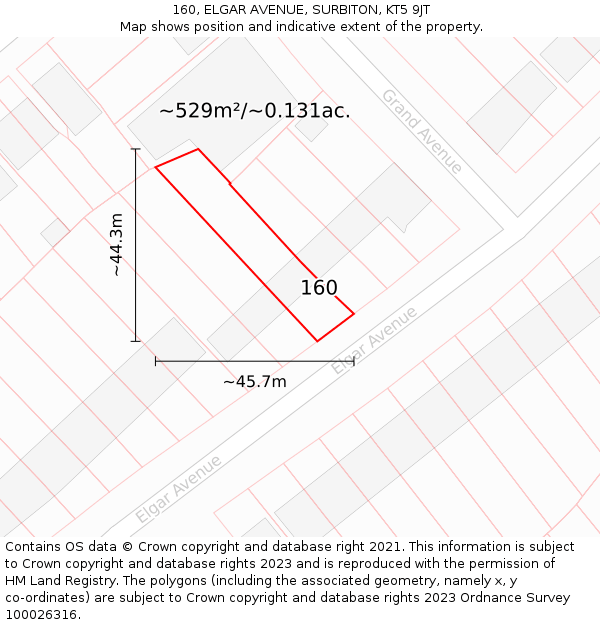 160, ELGAR AVENUE, SURBITON, KT5 9JT: Plot and title map