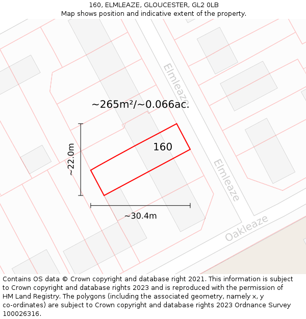 160, ELMLEAZE, GLOUCESTER, GL2 0LB: Plot and title map