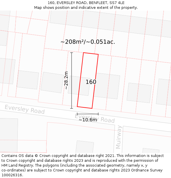 160, EVERSLEY ROAD, BENFLEET, SS7 4LE: Plot and title map
