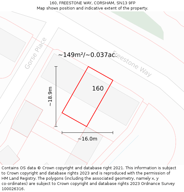 160, FREESTONE WAY, CORSHAM, SN13 9FP: Plot and title map