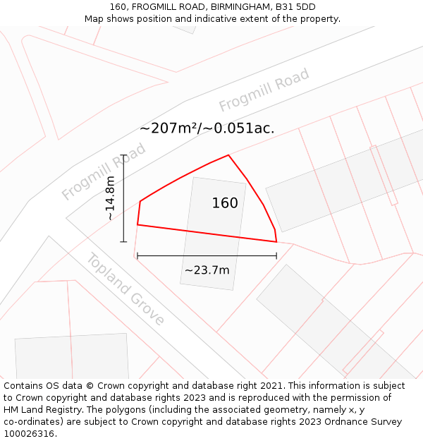 160, FROGMILL ROAD, BIRMINGHAM, B31 5DD: Plot and title map