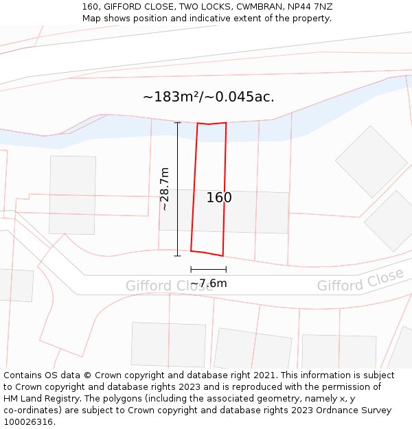 160, GIFFORD CLOSE, TWO LOCKS, CWMBRAN, NP44 7NZ: Plot and title map