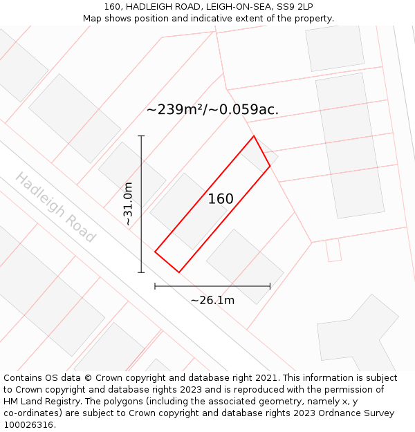 160, HADLEIGH ROAD, LEIGH-ON-SEA, SS9 2LP: Plot and title map