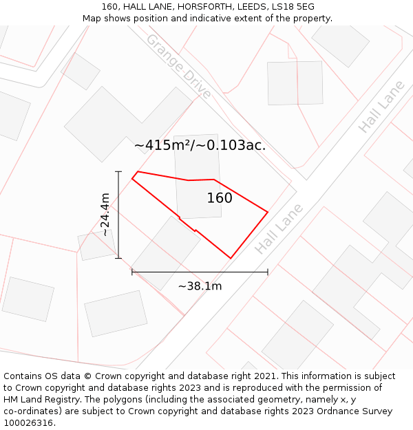 160, HALL LANE, HORSFORTH, LEEDS, LS18 5EG: Plot and title map