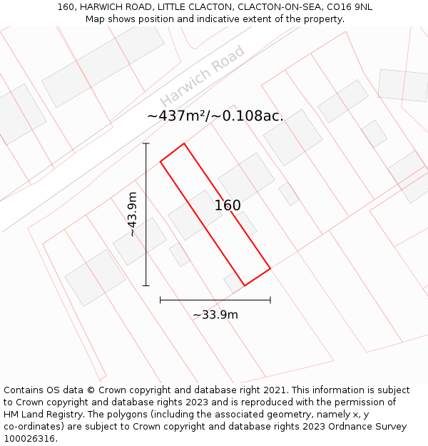 160, HARWICH ROAD, LITTLE CLACTON, CLACTON-ON-SEA, CO16 9NL: Plot and title map