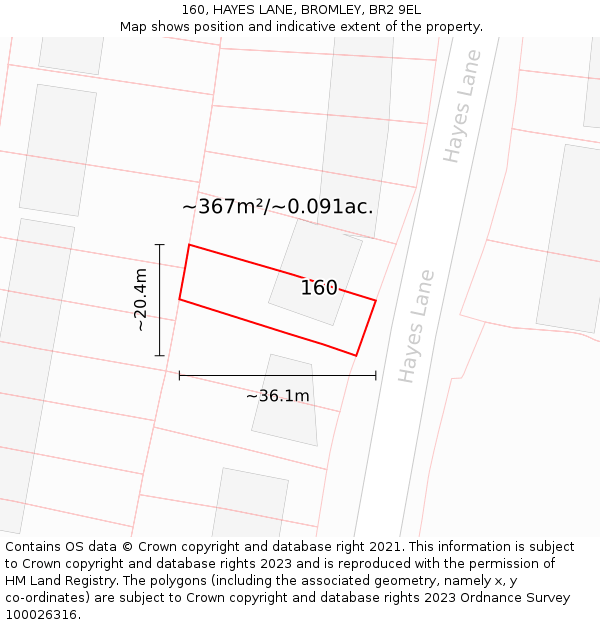 160, HAYES LANE, BROMLEY, BR2 9EL: Plot and title map