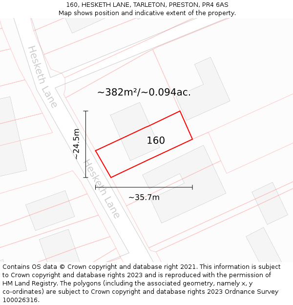 160, HESKETH LANE, TARLETON, PRESTON, PR4 6AS: Plot and title map