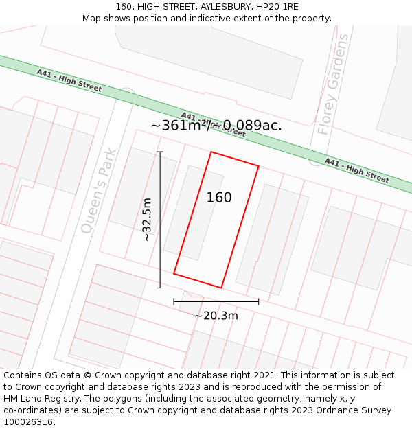 160, HIGH STREET, AYLESBURY, HP20 1RE: Plot and title map