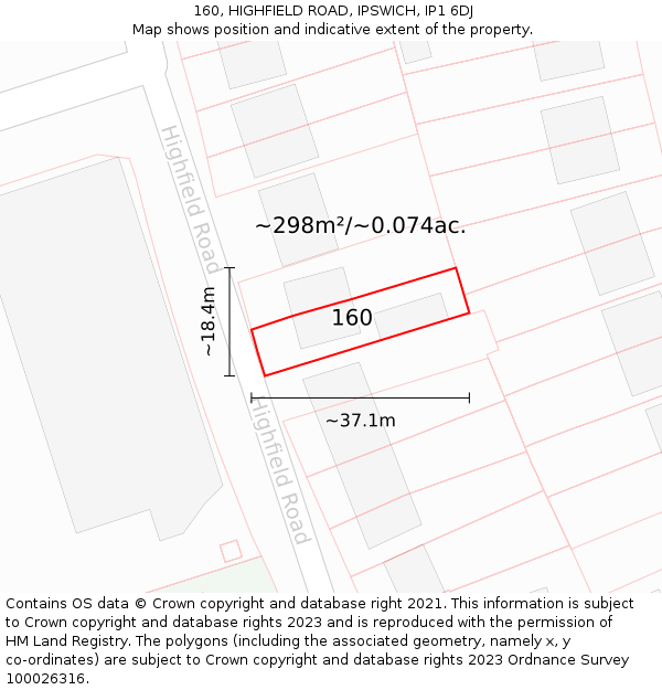 160, HIGHFIELD ROAD, IPSWICH, IP1 6DJ: Plot and title map