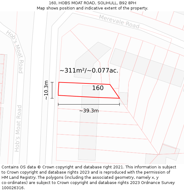 160, HOBS MOAT ROAD, SOLIHULL, B92 8PH: Plot and title map