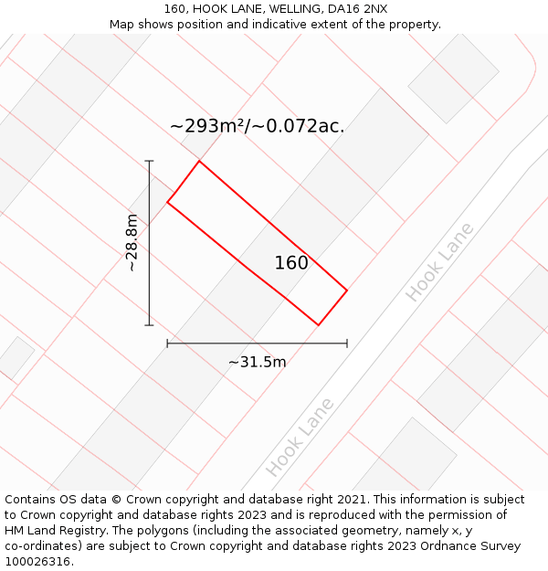 160, HOOK LANE, WELLING, DA16 2NX: Plot and title map
