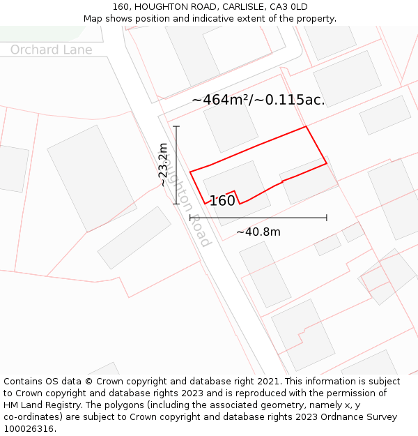 160, HOUGHTON ROAD, CARLISLE, CA3 0LD: Plot and title map