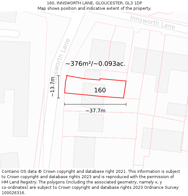 160, INNSWORTH LANE, GLOUCESTER, GL3 1DP: Plot and title map