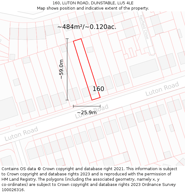 160, LUTON ROAD, DUNSTABLE, LU5 4LE: Plot and title map