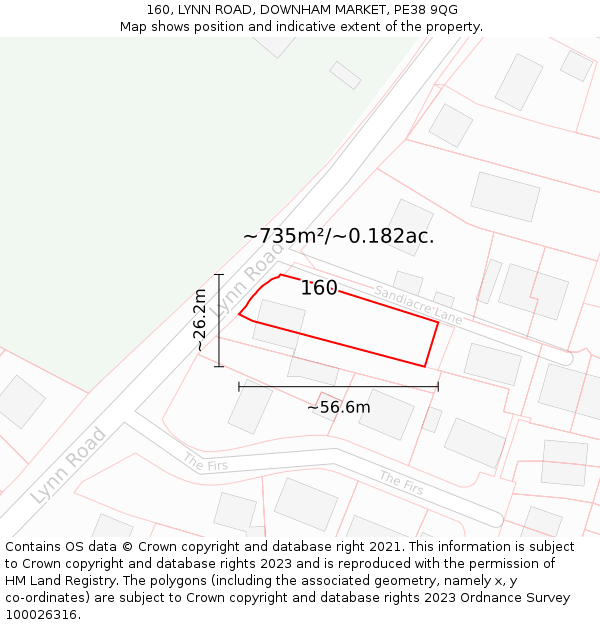 160, LYNN ROAD, DOWNHAM MARKET, PE38 9QG: Plot and title map