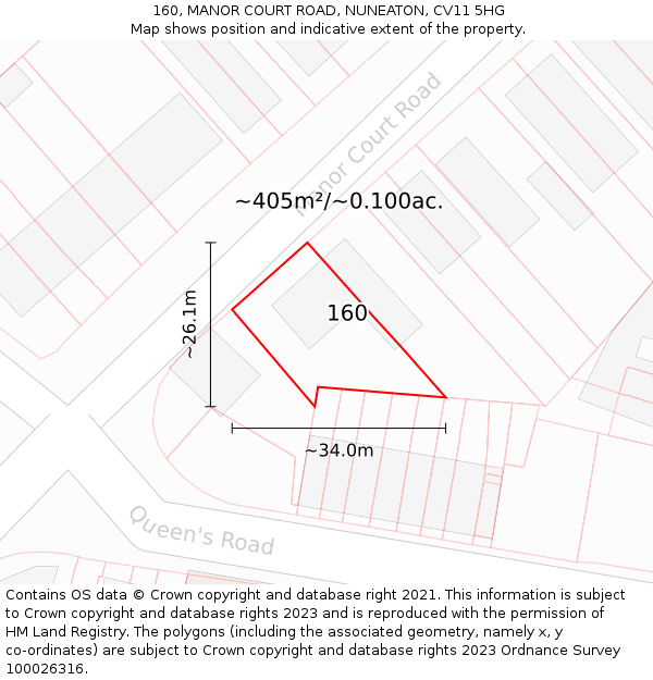 160, MANOR COURT ROAD, NUNEATON, CV11 5HG: Plot and title map