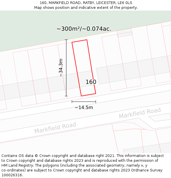 160, MARKFIELD ROAD, RATBY, LEICESTER, LE6 0LS: Plot and title map