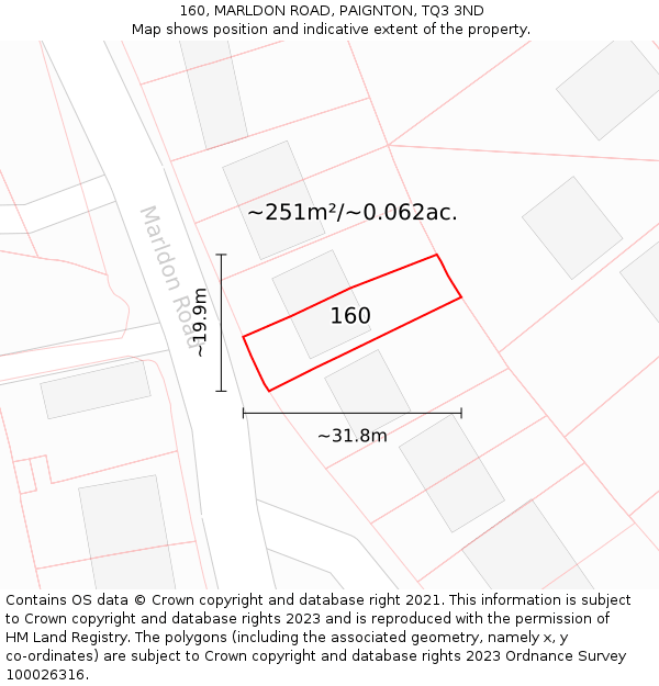 160, MARLDON ROAD, PAIGNTON, TQ3 3ND: Plot and title map