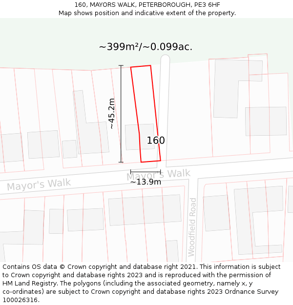 160, MAYORS WALK, PETERBOROUGH, PE3 6HF: Plot and title map