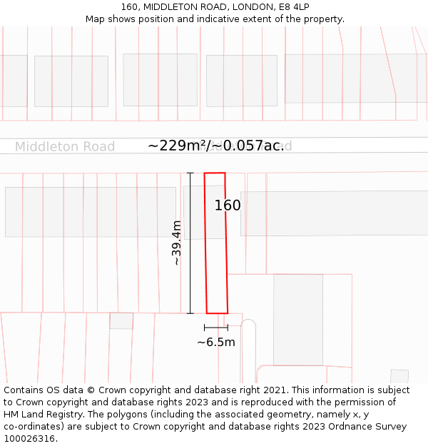 160, MIDDLETON ROAD, LONDON, E8 4LP: Plot and title map