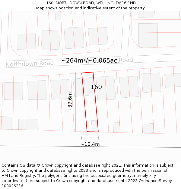 160, NORTHDOWN ROAD, WELLING, DA16 1NB: Plot and title map