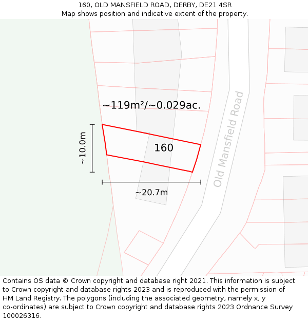 160, OLD MANSFIELD ROAD, DERBY, DE21 4SR: Plot and title map