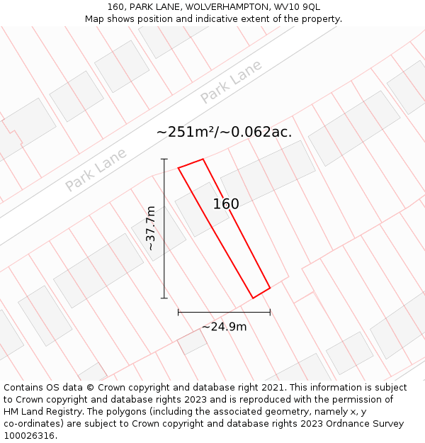 160, PARK LANE, WOLVERHAMPTON, WV10 9QL: Plot and title map