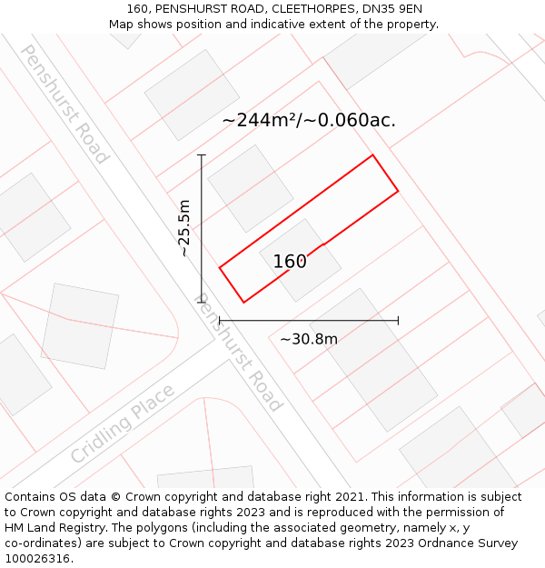 160, PENSHURST ROAD, CLEETHORPES, DN35 9EN: Plot and title map