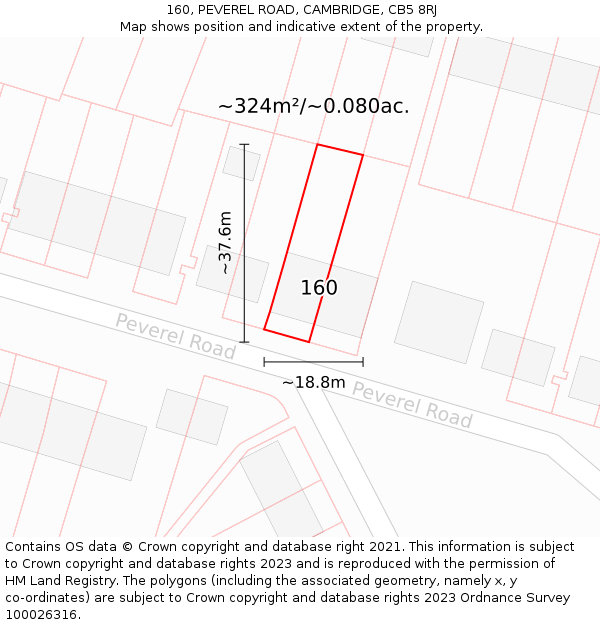160, PEVEREL ROAD, CAMBRIDGE, CB5 8RJ: Plot and title map
