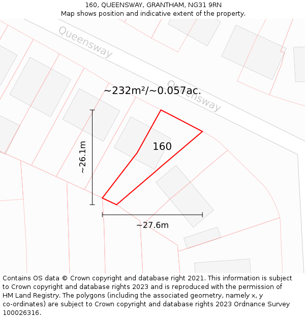 160, QUEENSWAY, GRANTHAM, NG31 9RN: Plot and title map