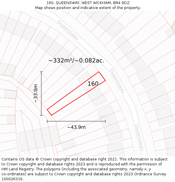 160, QUEENSWAY, WEST WICKHAM, BR4 9DZ: Plot and title map