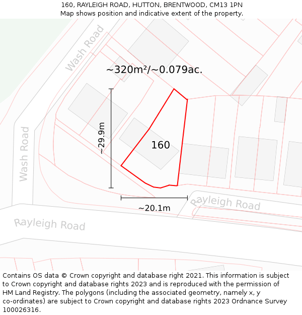 160, RAYLEIGH ROAD, HUTTON, BRENTWOOD, CM13 1PN: Plot and title map