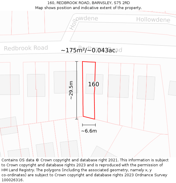 160, REDBROOK ROAD, BARNSLEY, S75 2RD: Plot and title map