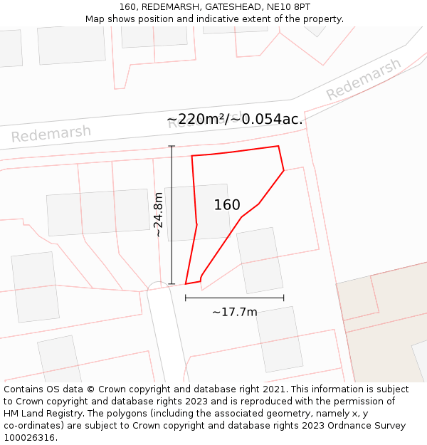 160, REDEMARSH, GATESHEAD, NE10 8PT: Plot and title map