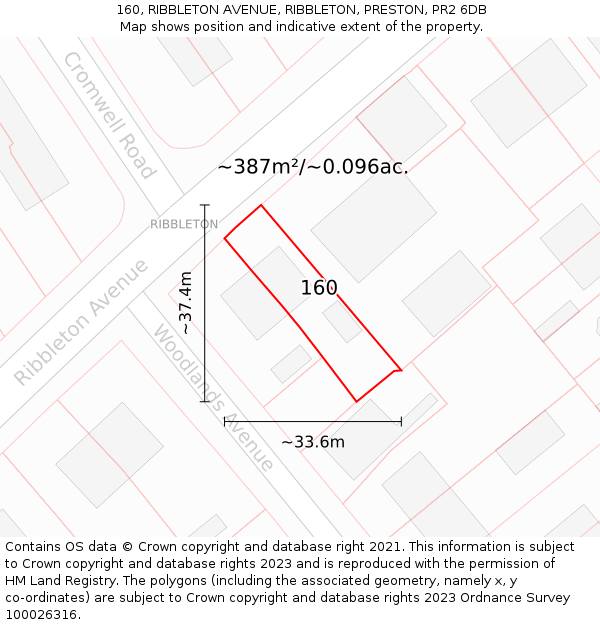 160, RIBBLETON AVENUE, RIBBLETON, PRESTON, PR2 6DB: Plot and title map