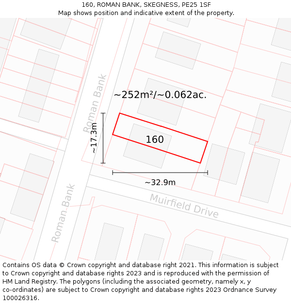 160, ROMAN BANK, SKEGNESS, PE25 1SF: Plot and title map