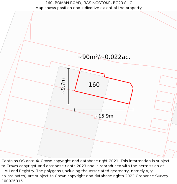 160, ROMAN ROAD, BASINGSTOKE, RG23 8HG: Plot and title map