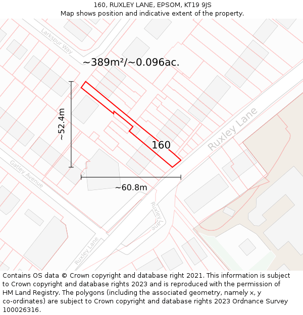 160, RUXLEY LANE, EPSOM, KT19 9JS: Plot and title map