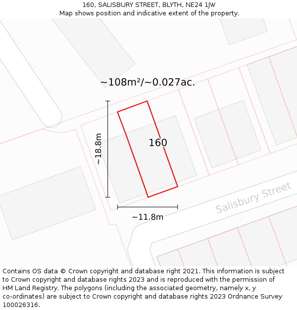 160, SALISBURY STREET, BLYTH, NE24 1JW: Plot and title map