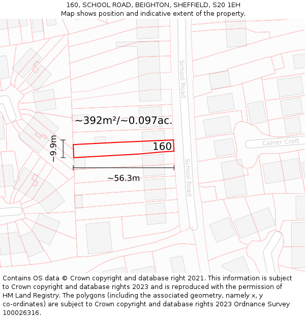 160, SCHOOL ROAD, BEIGHTON, SHEFFIELD, S20 1EH: Plot and title map