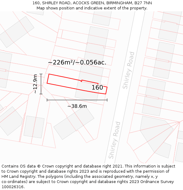 160, SHIRLEY ROAD, ACOCKS GREEN, BIRMINGHAM, B27 7NN: Plot and title map
