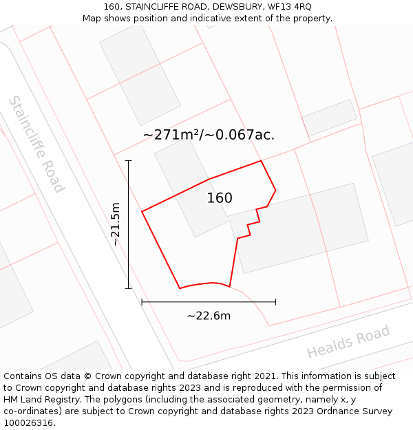160, STAINCLIFFE ROAD, DEWSBURY, WF13 4RQ: Plot and title map