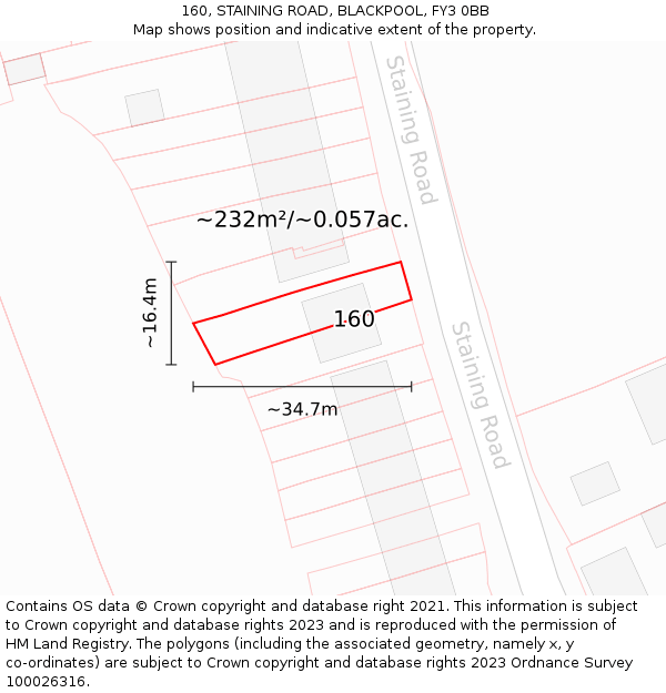 160, STAINING ROAD, BLACKPOOL, FY3 0BB: Plot and title map