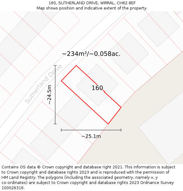 160, SUTHERLAND DRIVE, WIRRAL, CH62 8EF: Plot and title map
