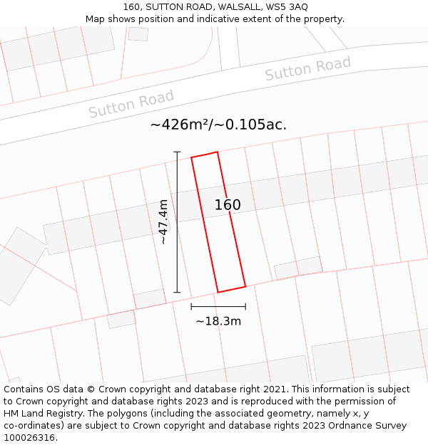 160, SUTTON ROAD, WALSALL, WS5 3AQ: Plot and title map