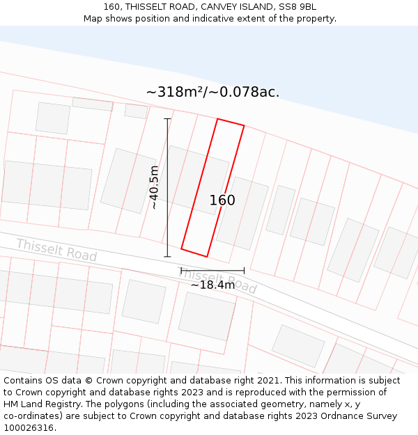 160, THISSELT ROAD, CANVEY ISLAND, SS8 9BL: Plot and title map