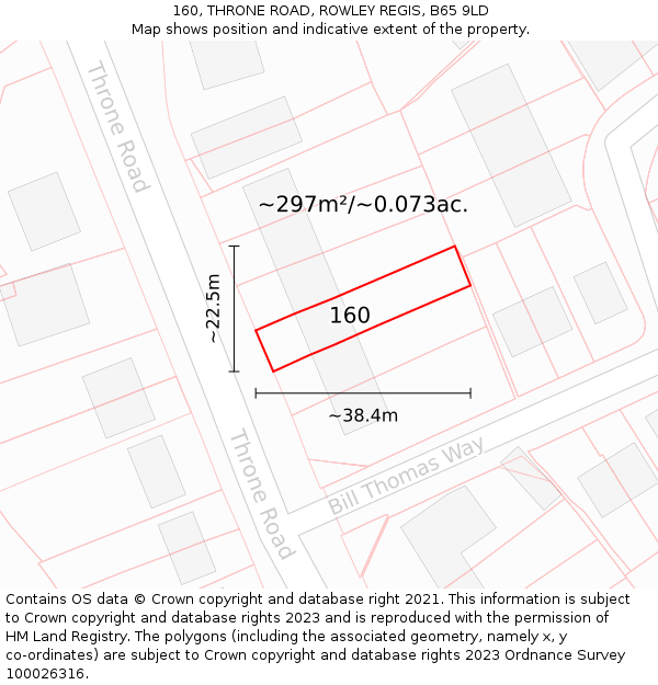 160, THRONE ROAD, ROWLEY REGIS, B65 9LD: Plot and title map